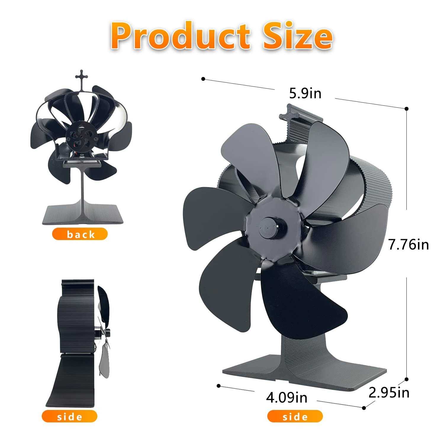 Holldoor 6 Blade Wood Stove Fan Heat Powered Non Electric Fireplace Fan with Stove Top Thermal Fan Thermometer for Wood Burning Stove/Fireplace - Image 4