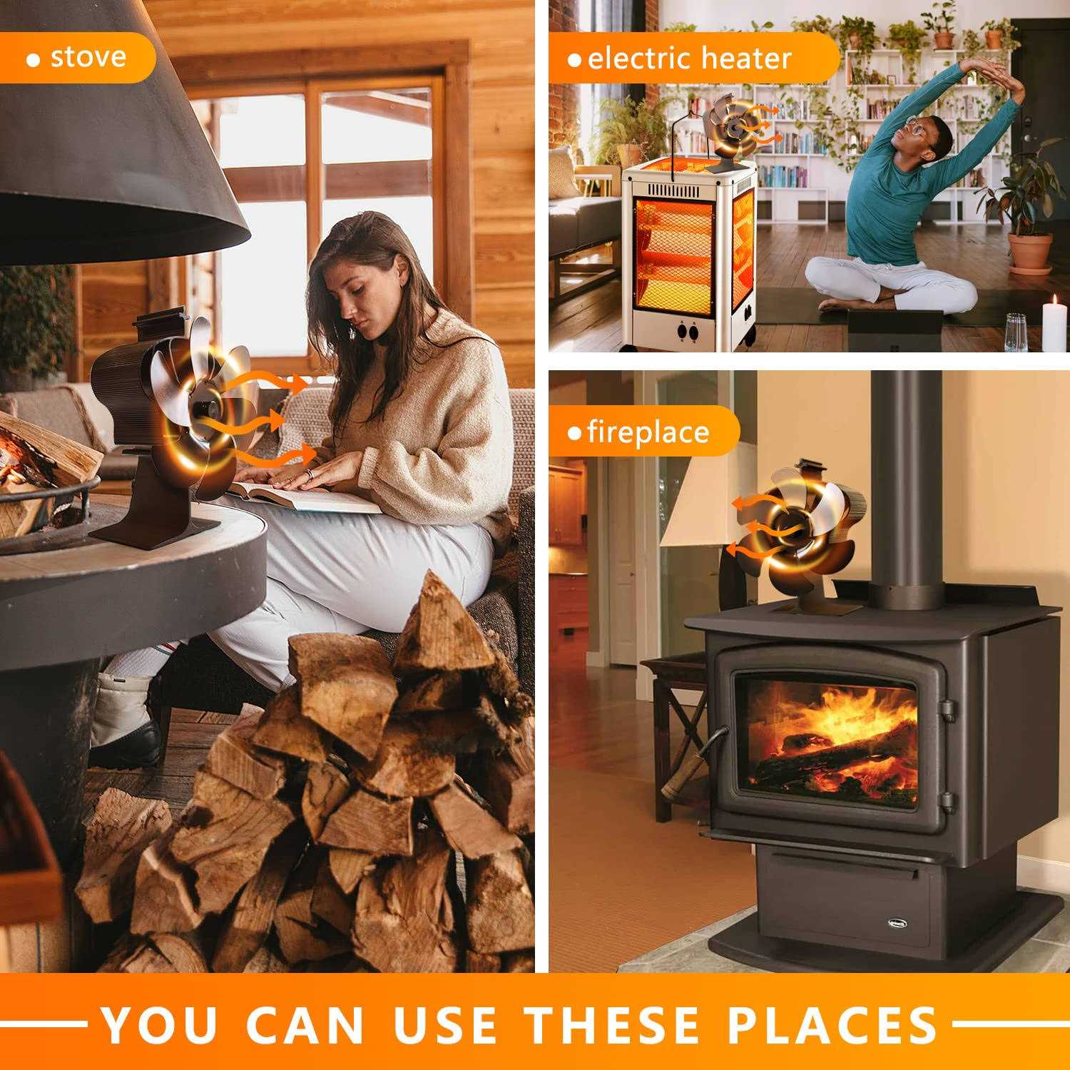 Holldoor 6 Blade Wood Stove Fan Heat Powered Non Electric Fireplace Fan with Stove Top Thermal Fan Thermometer for Wood Burning Stove/Fireplace - Image 5