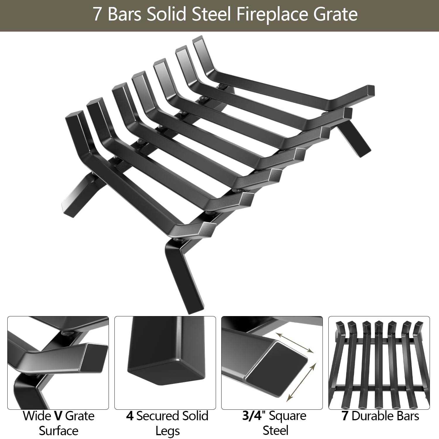 Amagabeli GARDEN & HOME Black Wrought Iron Fireplace Log Grate Wide Heavy Duty Solid Steel Indoor Chimney Hearth Bar Fire - Image 3