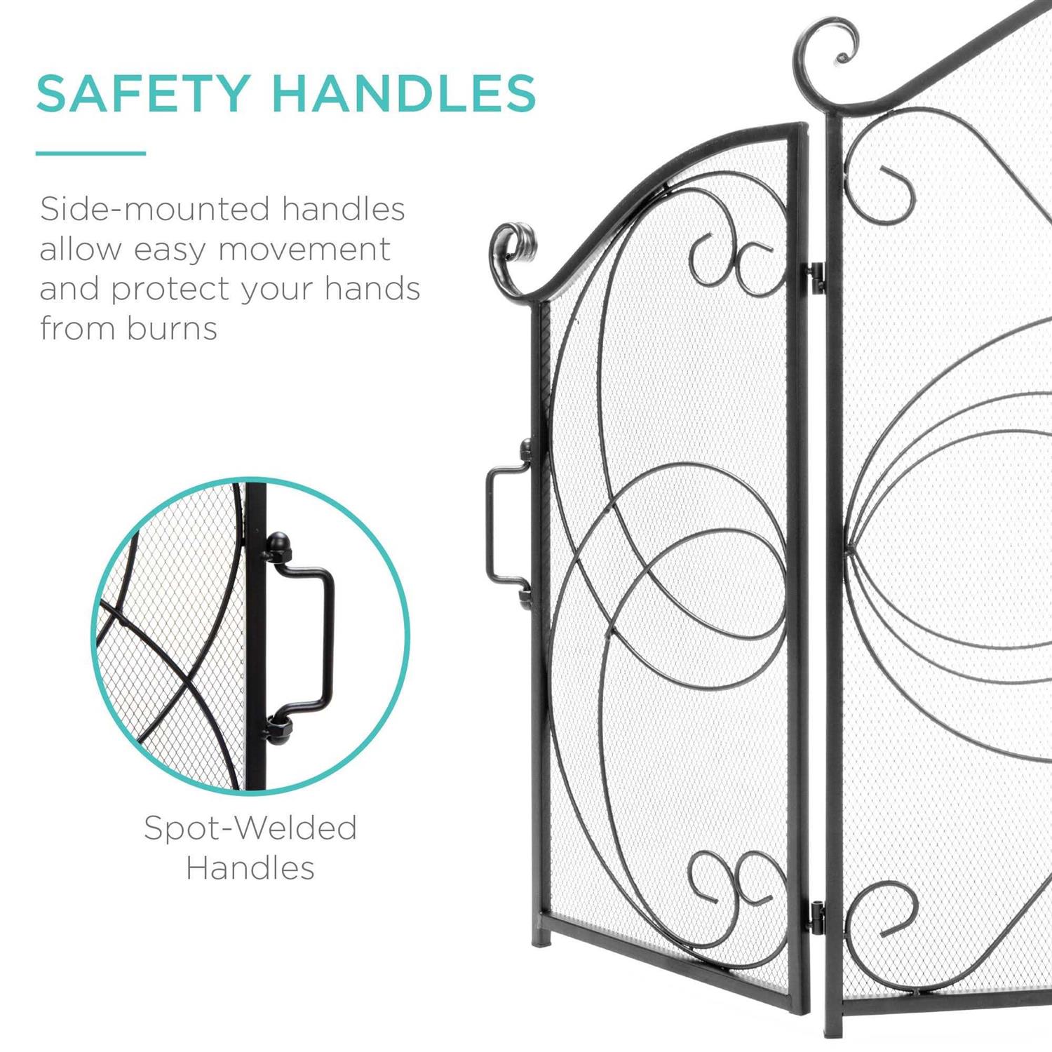 Best Choice Products 3-Panel 55x33in Wrought Iron Fireplace Safety Screen Decorative Scroll Spark Guard Cover - Image 3