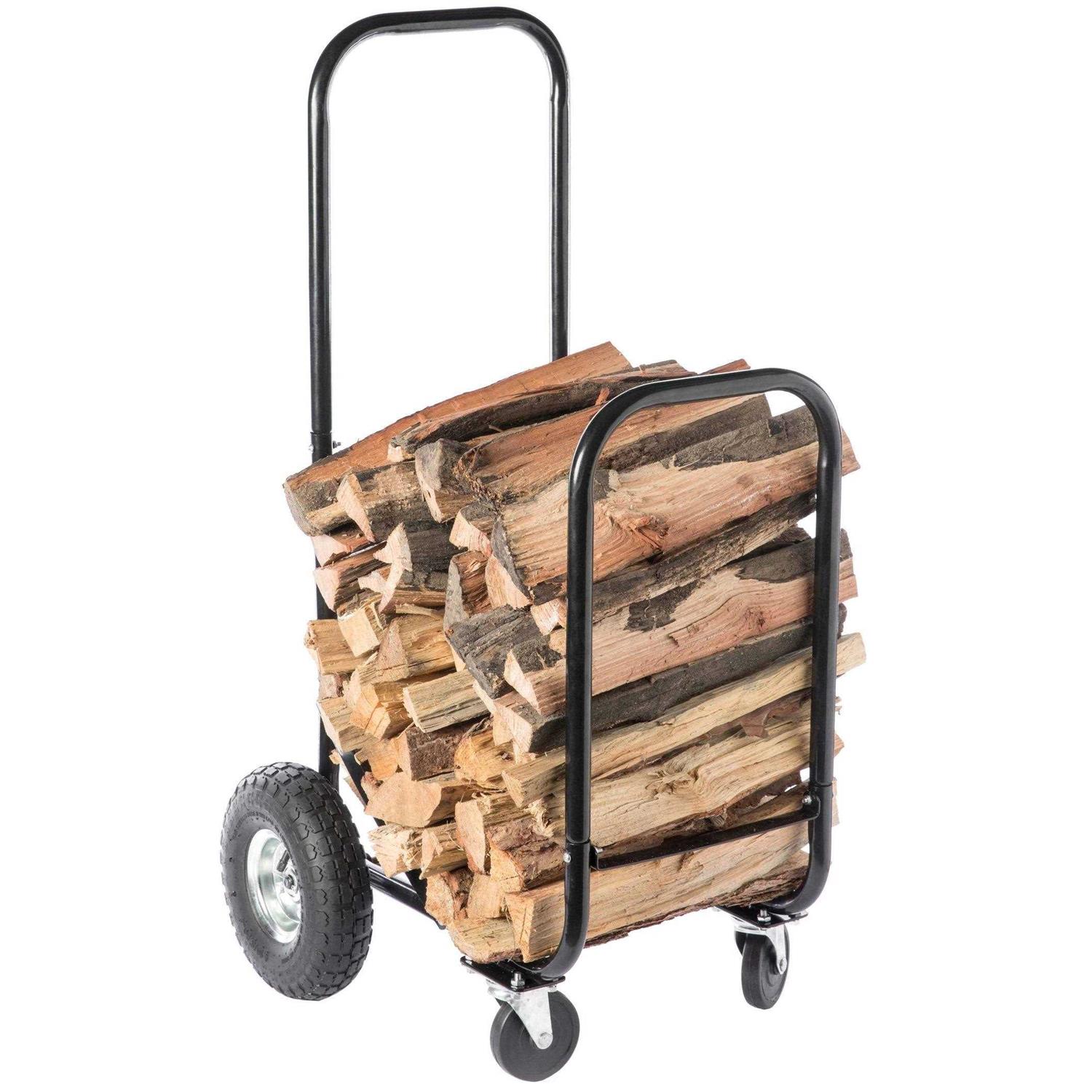 Gardenised Black Firewood Rack Outdoor Indoor Heavy Duty Firewood Carrier Wood Fireplace Tool Rack QI003733 - Image 3