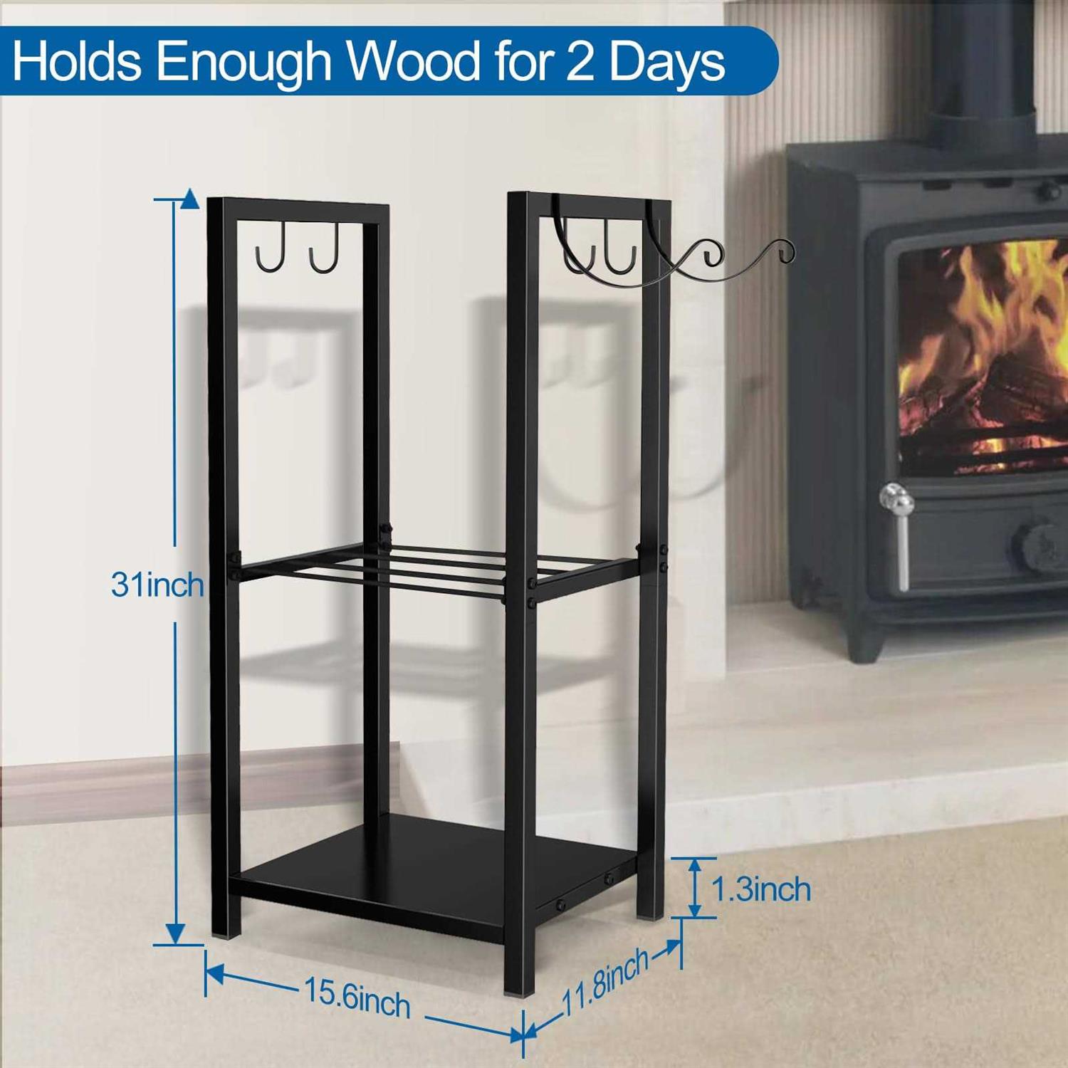 MOFEEZ Firewood Rack Log Holder Indoor with Kindling Hooks Powder-coated Steel Made - Image 4