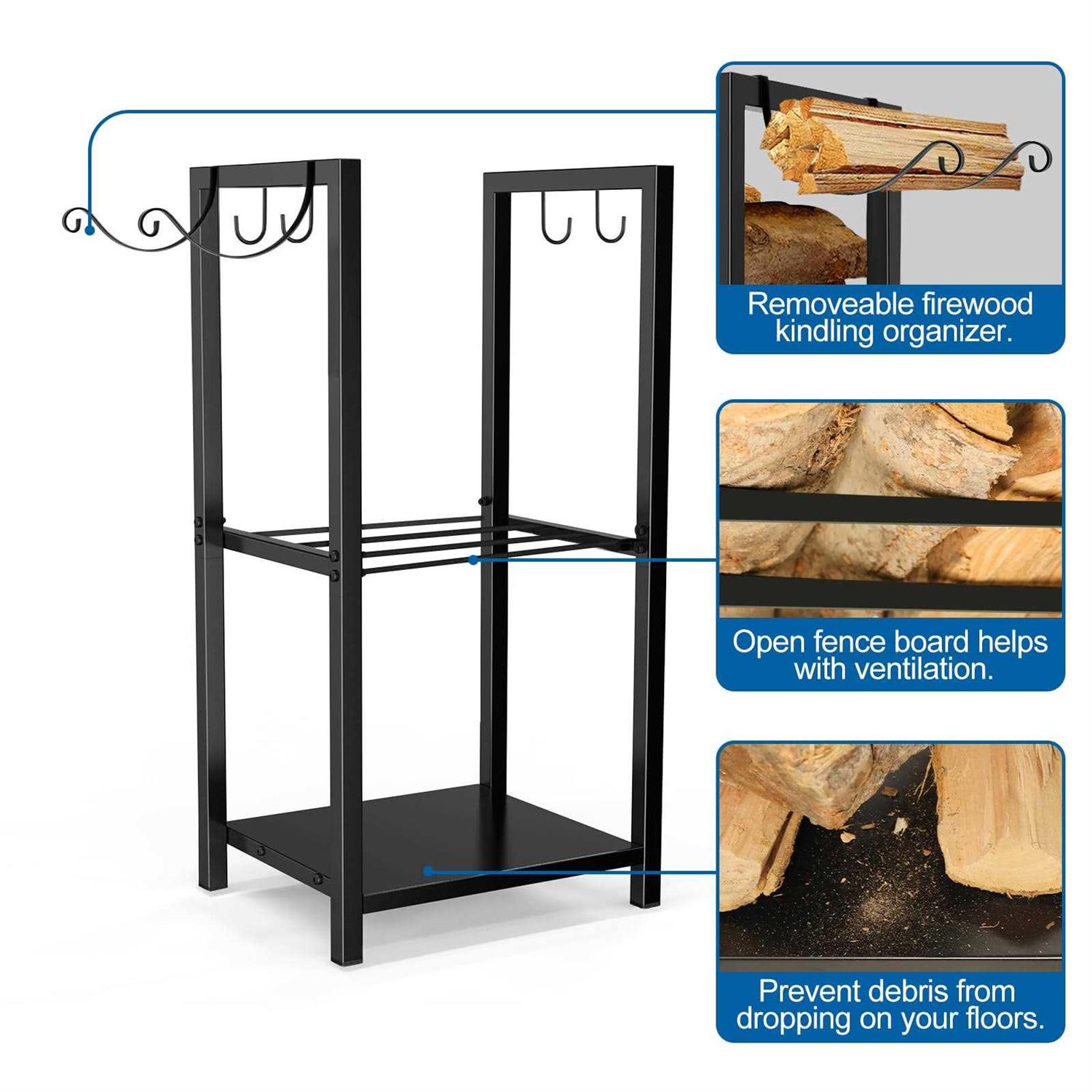 MOFEEZ Firewood Rack Log Holder Indoor with Kindling Hooks Powder-coated Steel Made - Image 5