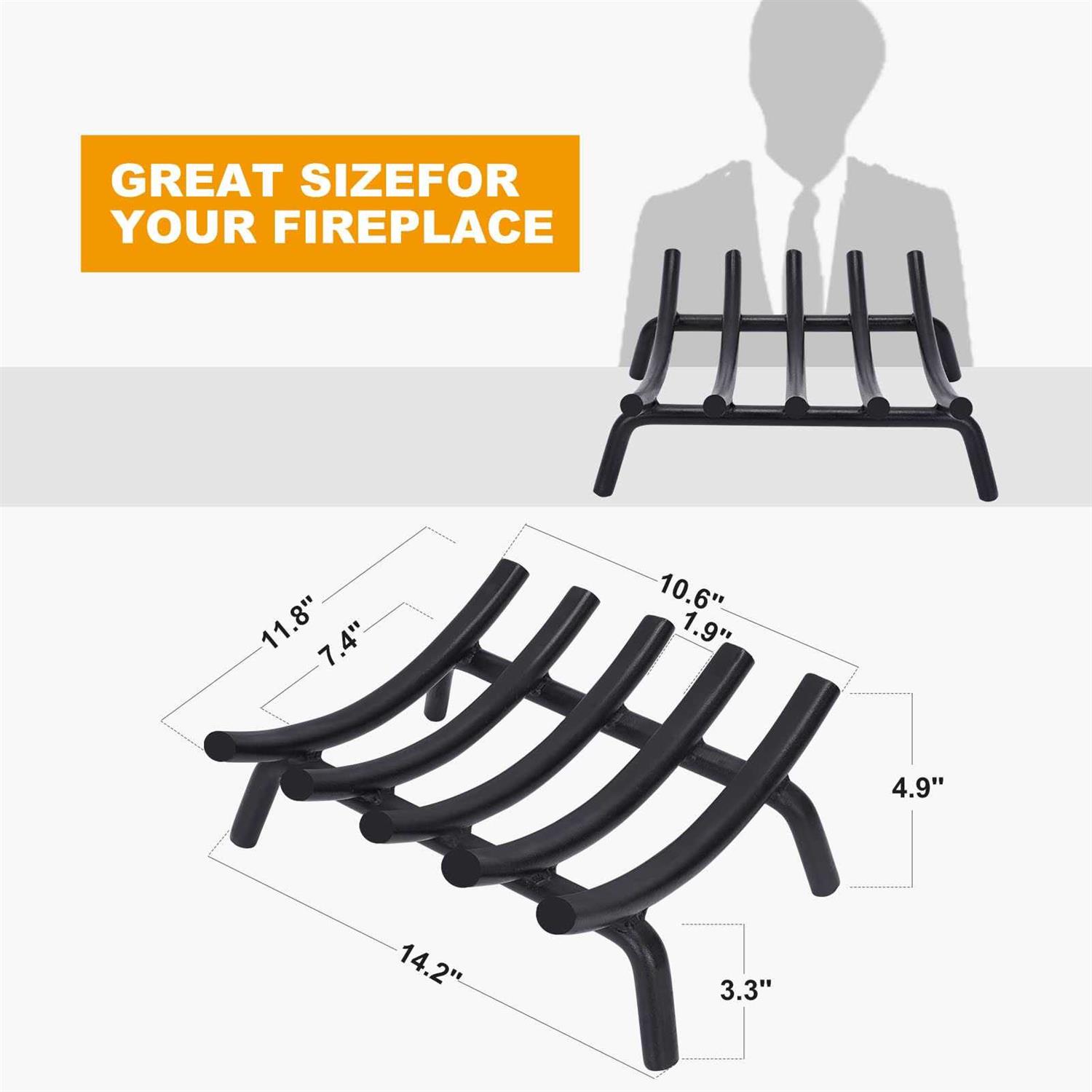 Fireplace Grate 14 Inch Solid Round Steel 3/4 Bar -Heavy Duty Wrought Cast Iron Indoor Outdoor Firewood Stove Log Holder Rack Wood Burning - Image 4