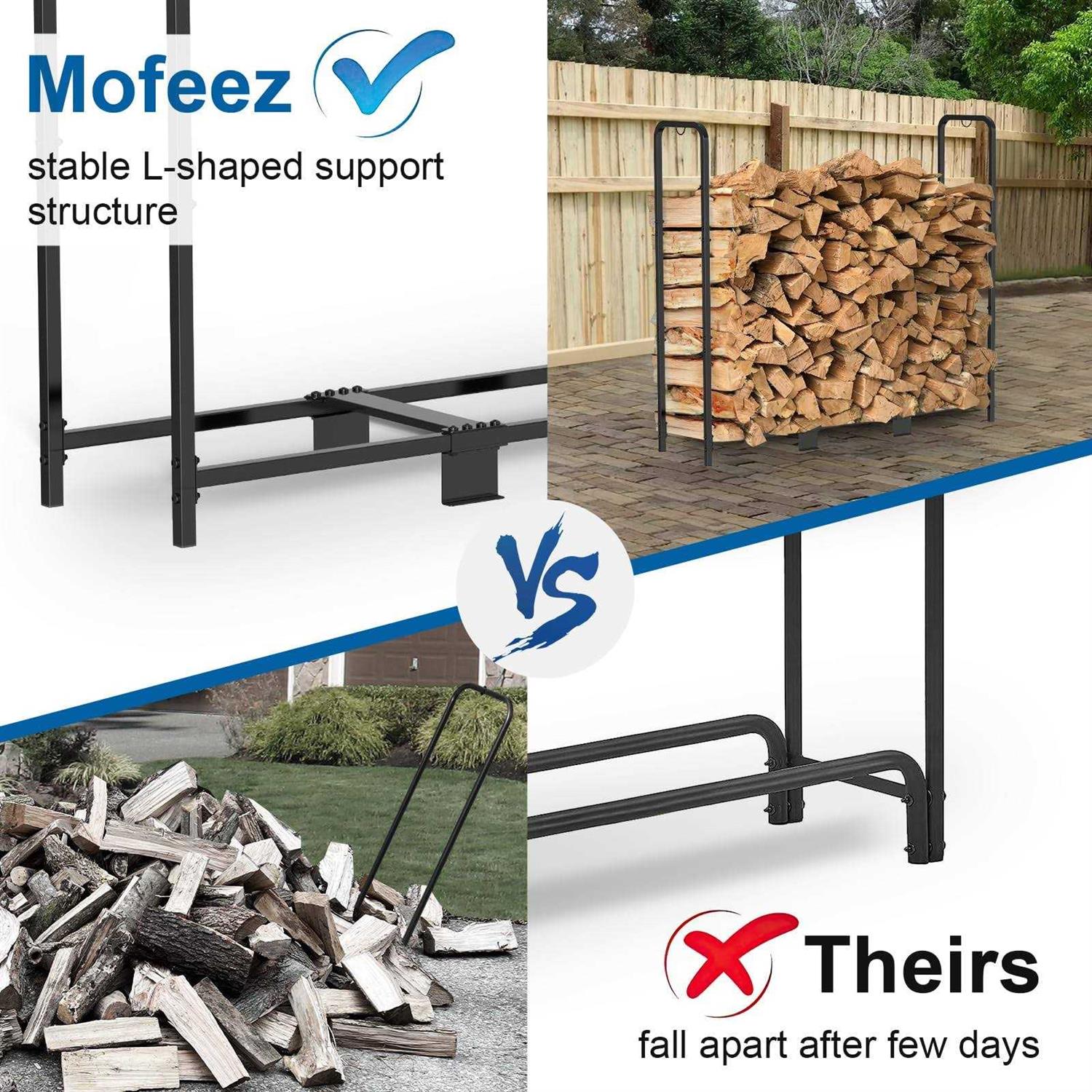 Mofeez 4ft Firewood Rack Outdoor Heavy Duty Steel Logs Holder for Wood Storage - Image 4