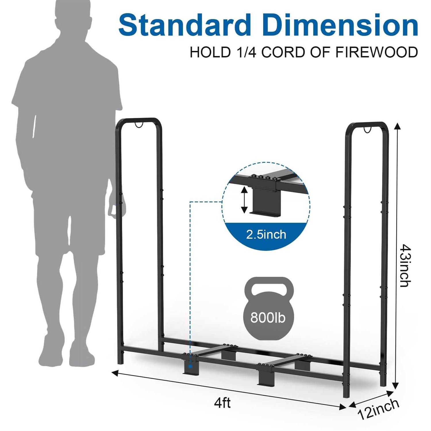 Mofeez 4ft Firewood Rack Outdoor Heavy Duty Steel Logs Holder for Wood Storage - Image 5
