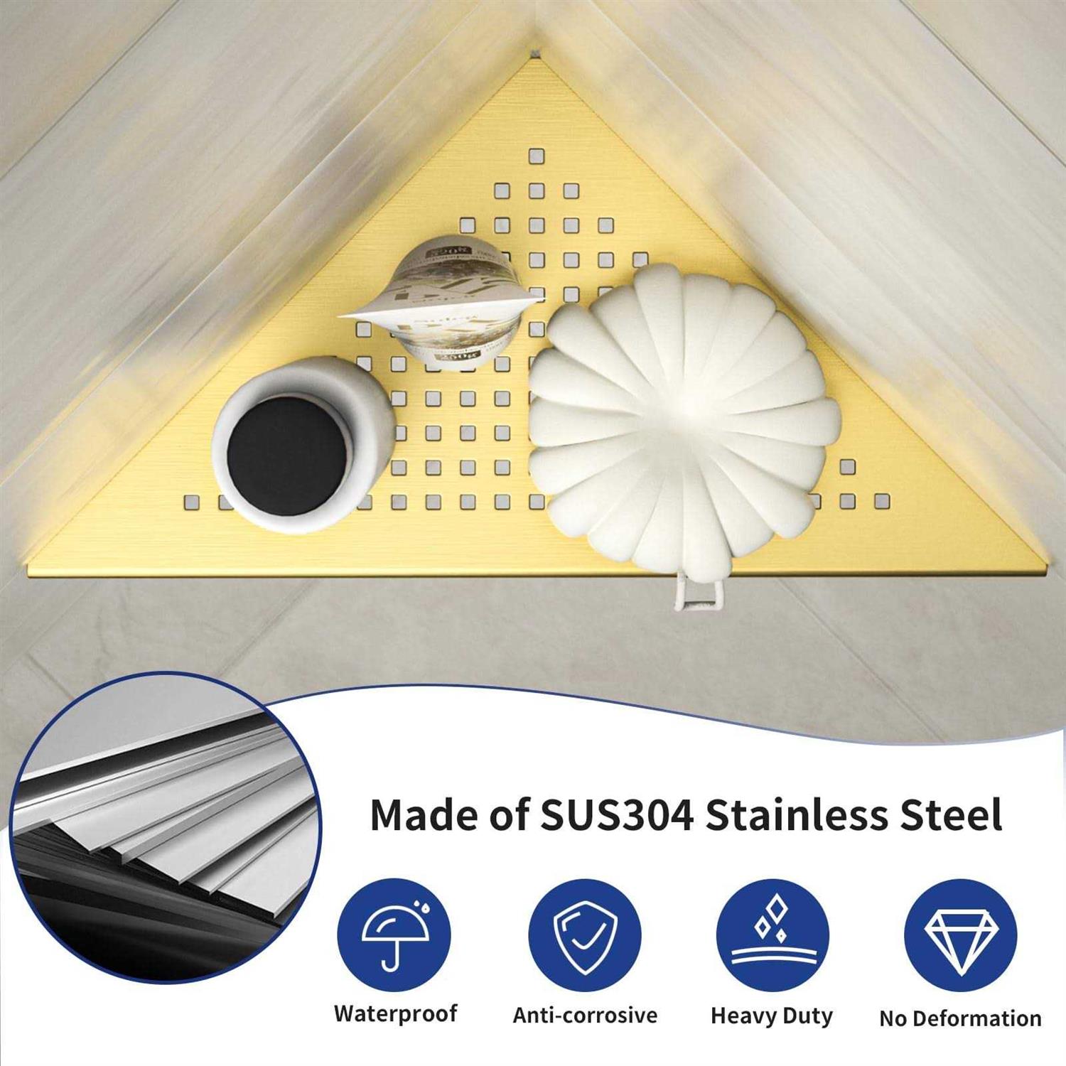 Bernkot Corner Shower 10 304 Stainless Steel Recessed Corner Shelf Bathroom Shelf Rack for Tiled Wall - Image 5