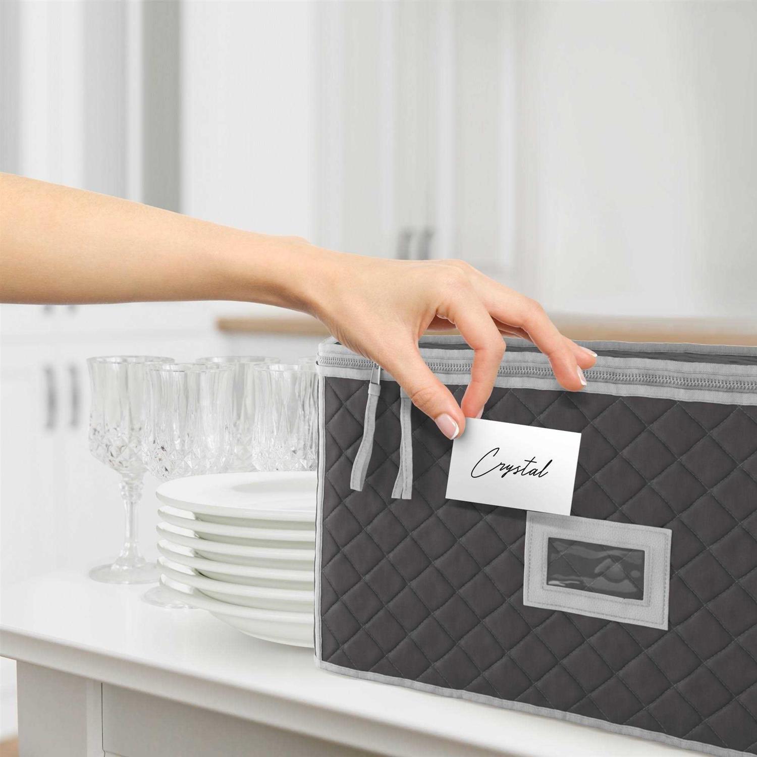 Woffit China Storage Containers 6 Pack, Quilted Dinnerware & Stemware Set Bins for Packing Dishes and Glasses w/ 48 Felt Protectors - Image 5