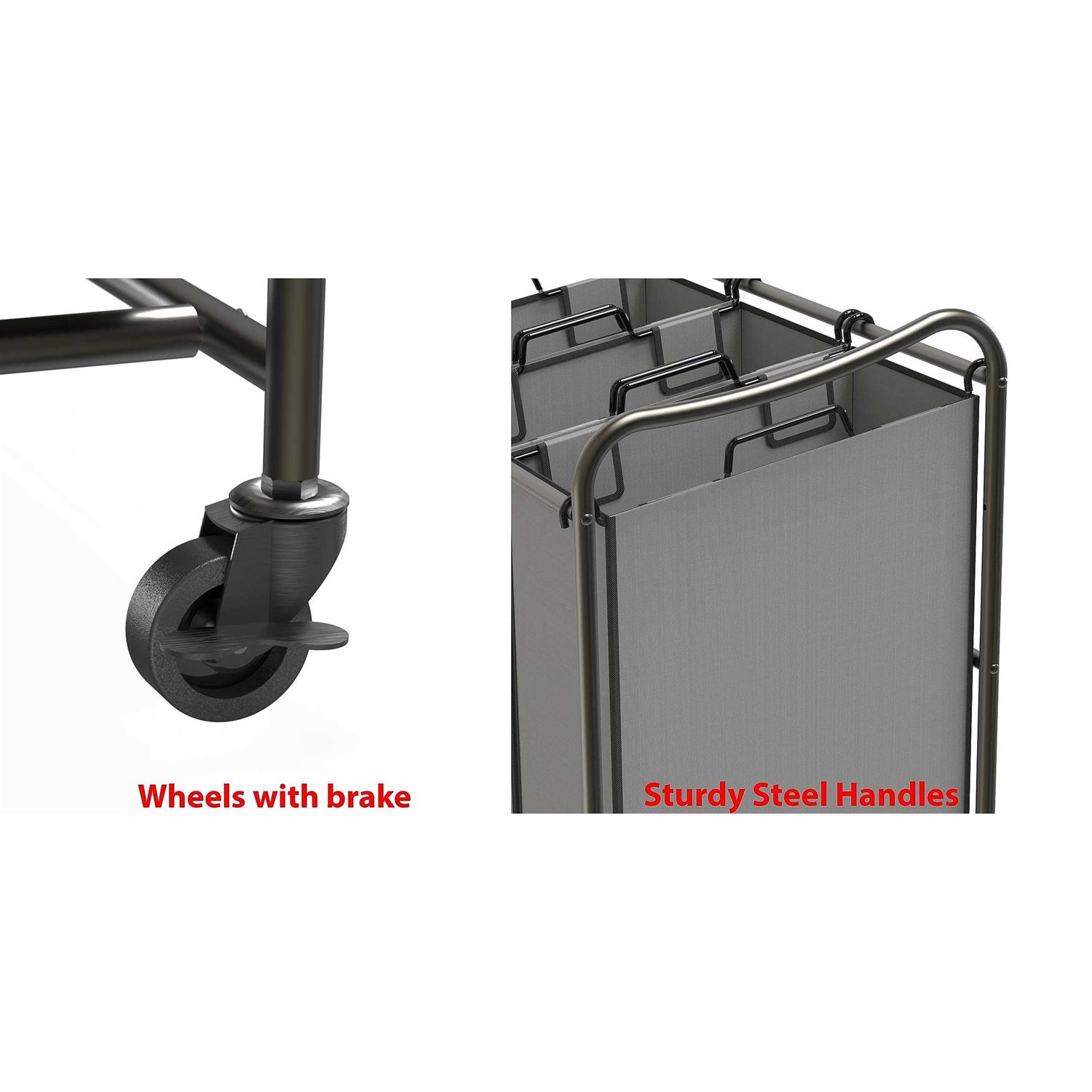 Simple Houseware Simplehouseware Heavy Duty 3-Bag Laundry Sorter Rolling Cart - Image 4