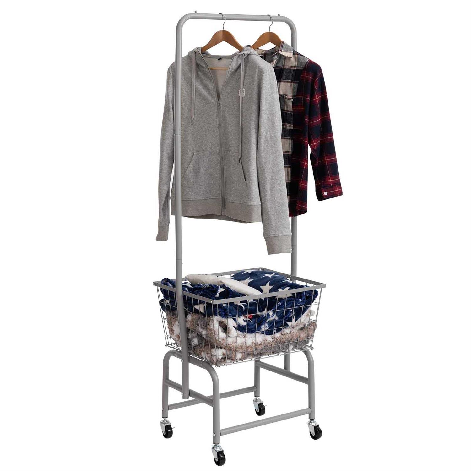 ALIMORDEN Laundry Cart with Clothes Rack Rolling Laundry Butler with Wire Storage Rack - Image 3