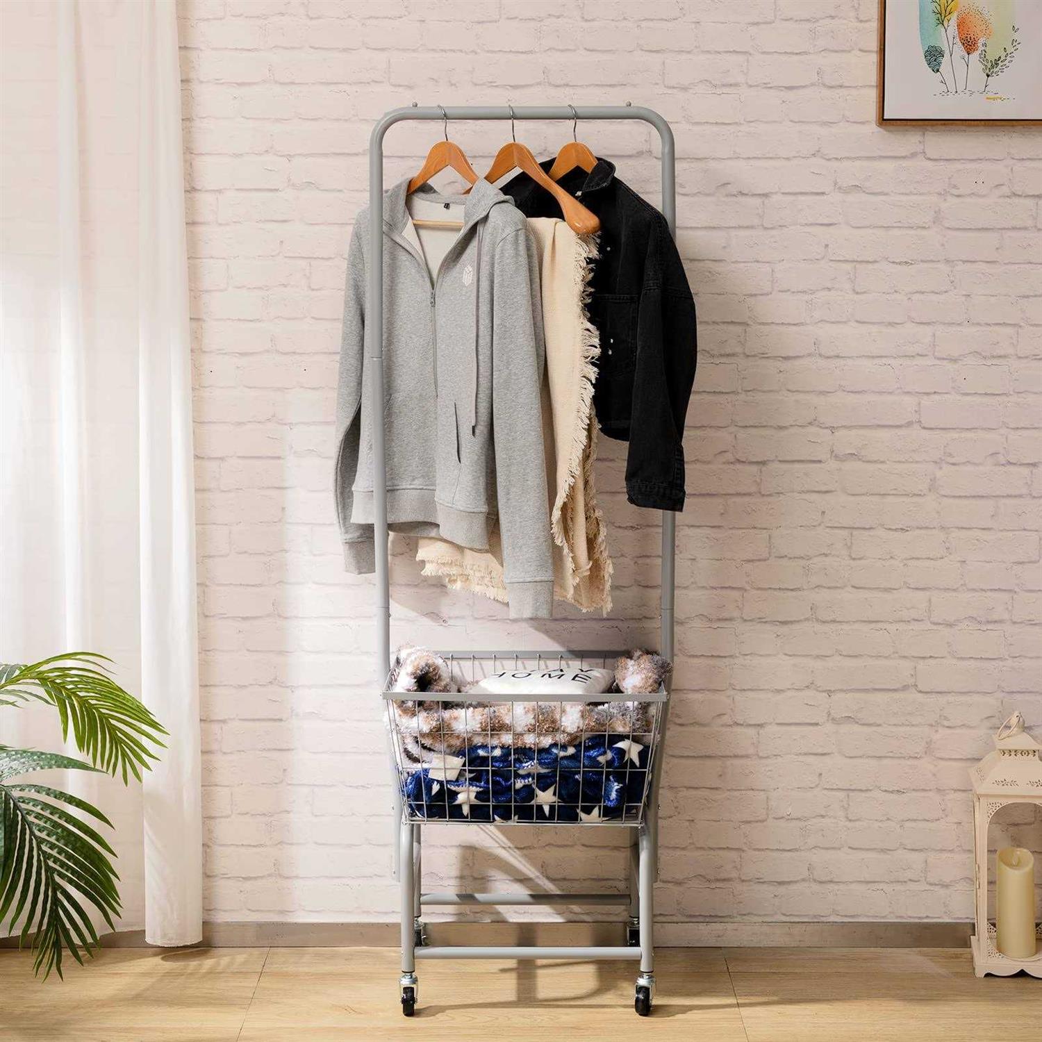 ALIMORDEN Laundry Cart with Clothes Rack Rolling Laundry Butler with Wire Storage Rack - Image 5