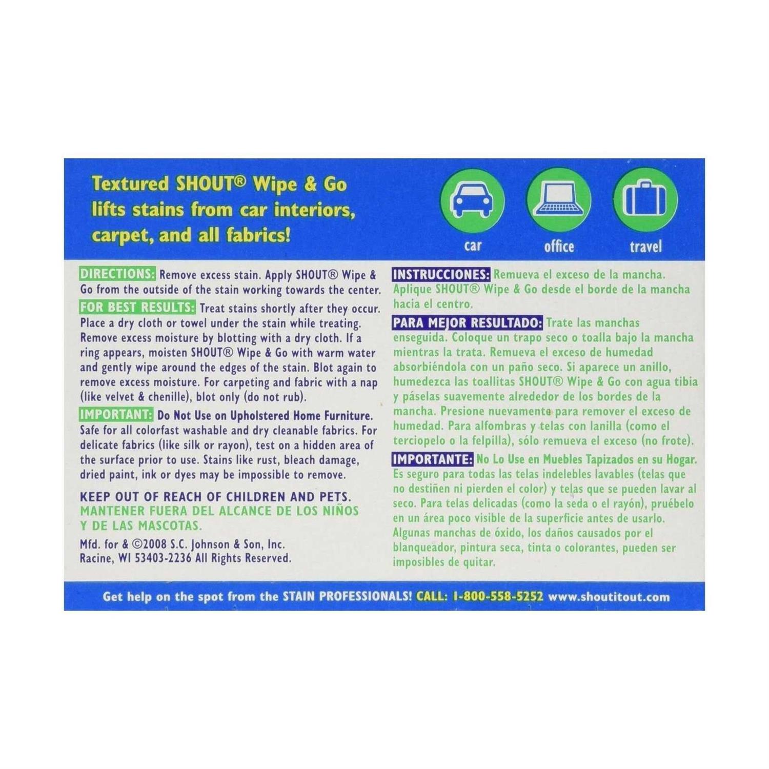 Shout Wipe & Go Instant Stain Remover Wipes - Image 3