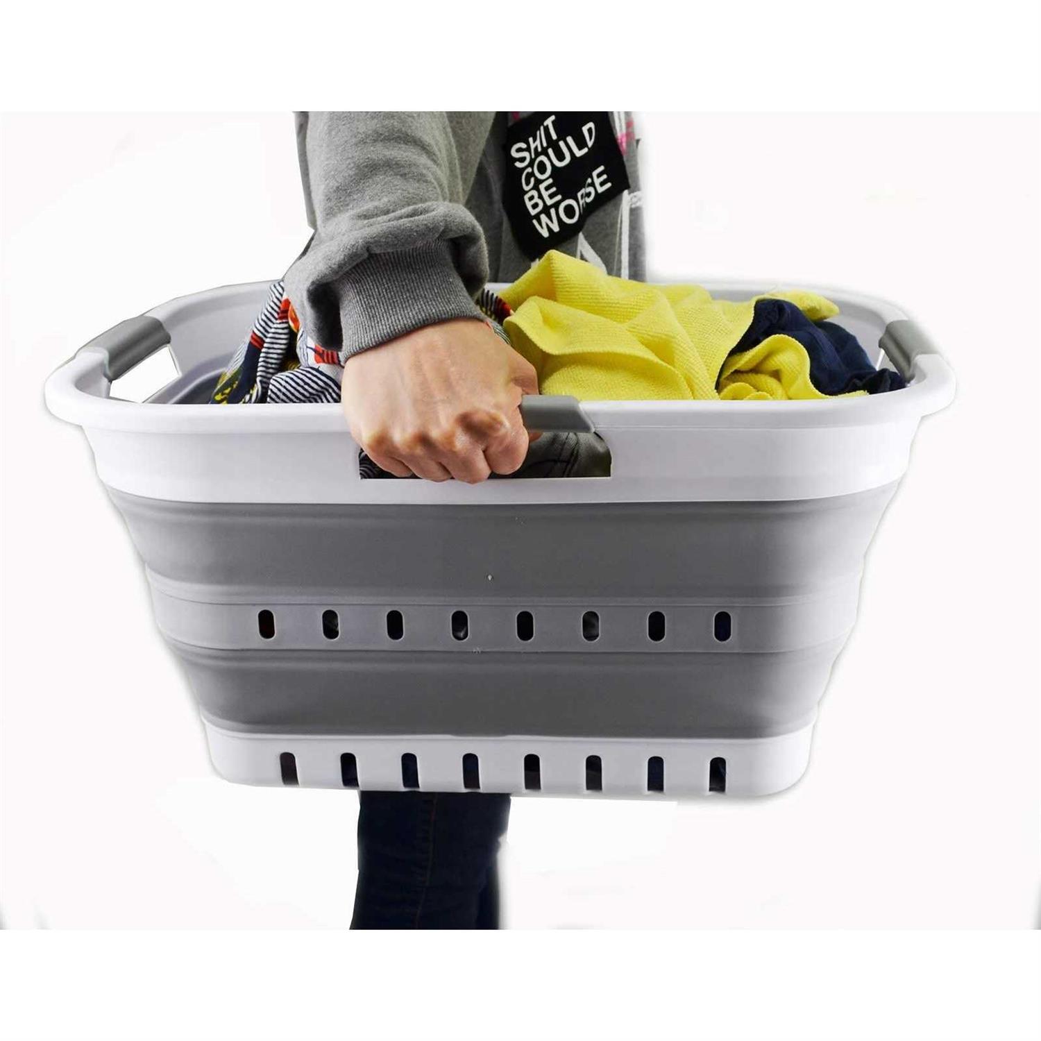 Sammart 30l Collapsible 3 Handled Plastic Laundry Basket Foldable Pop Up Storage Container/Organizer - Image 3