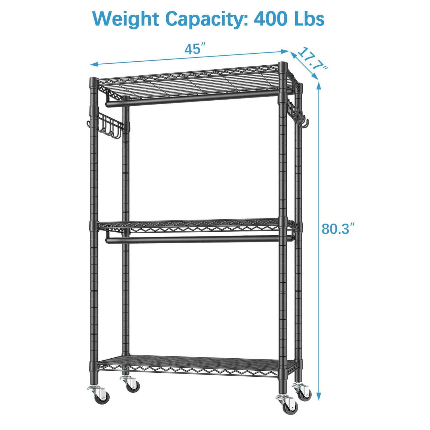 VIPEK V12 Heavy Duty Rolling Garment Rack 3 Tiers Clothes Rack - Image 3
