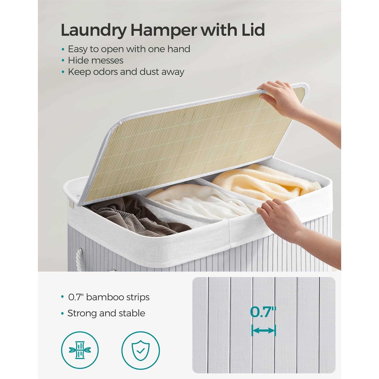 SONGMICS 3-Section Laundry Hamper with Lid - Image 5