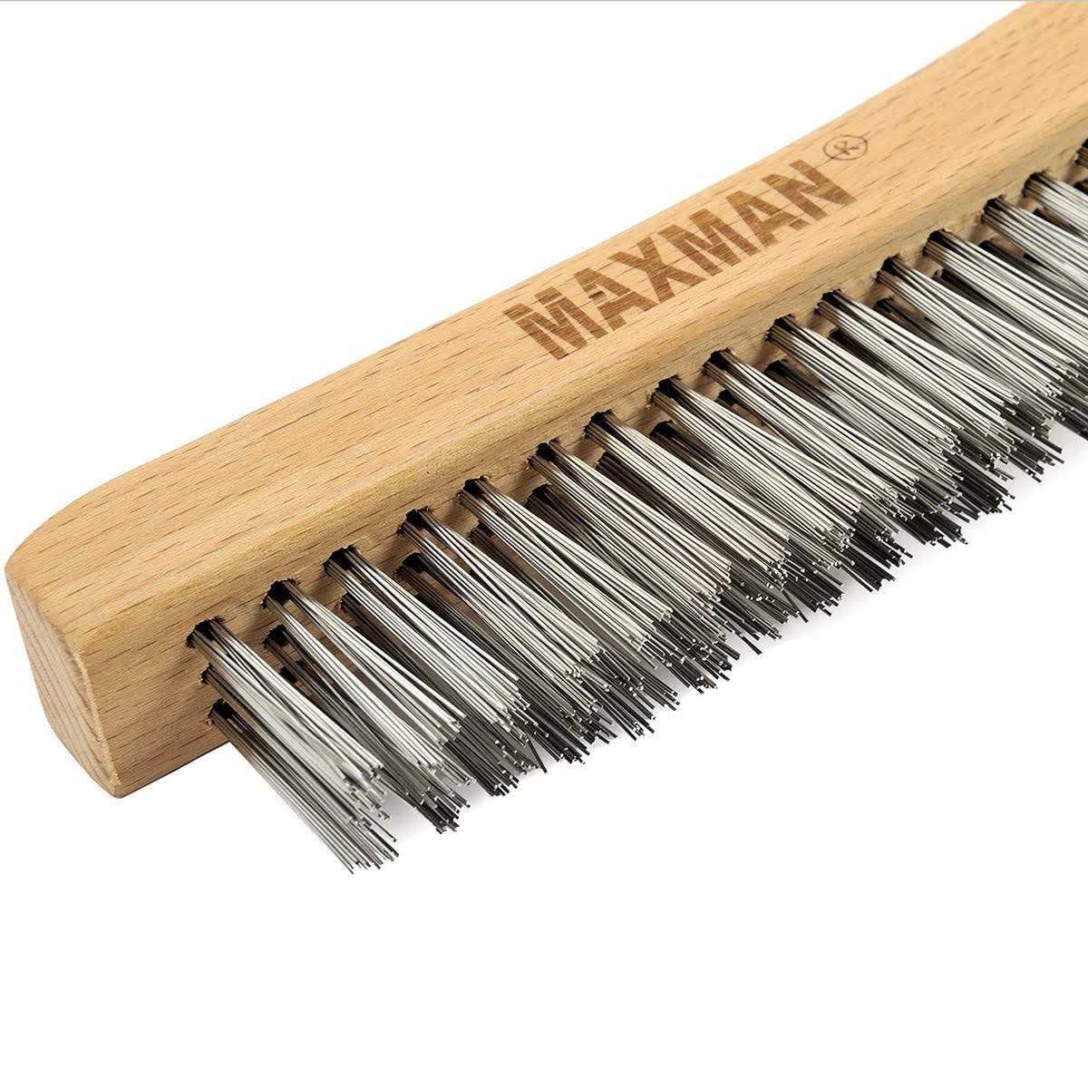 Wire Brush,Stainless Steel Wire Scratch Brush for Cleaning Rust with 14 Long Curved Beechwood Handle - Image 4
