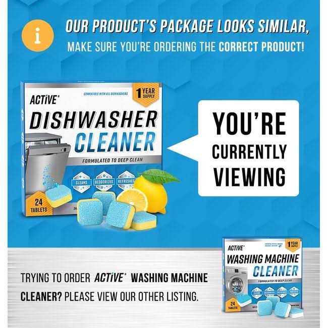 ACTIVE Dishwasher Cleaner And Deodorizer Tablets 24 Pack Deep Cleaning Descaler Pods for Dish Washer Machine - Image 4