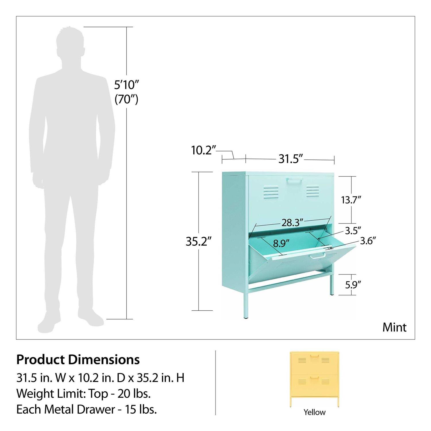Ameriwood Home Novogratz Cache 2-Door Metal Shoe Storage Cabinet - Image 5