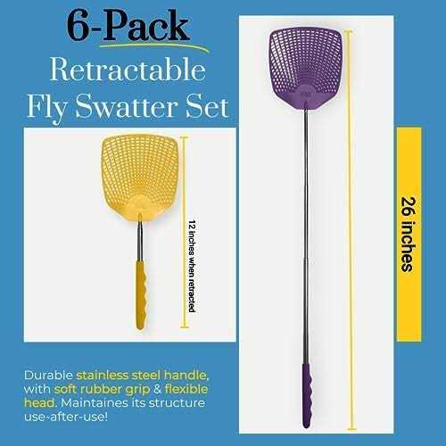 W4W Bug & Fly Swatter Handle 6 Pack Fly Swatters Indoor/Outdoor Pest Control flyswatter - Image 5