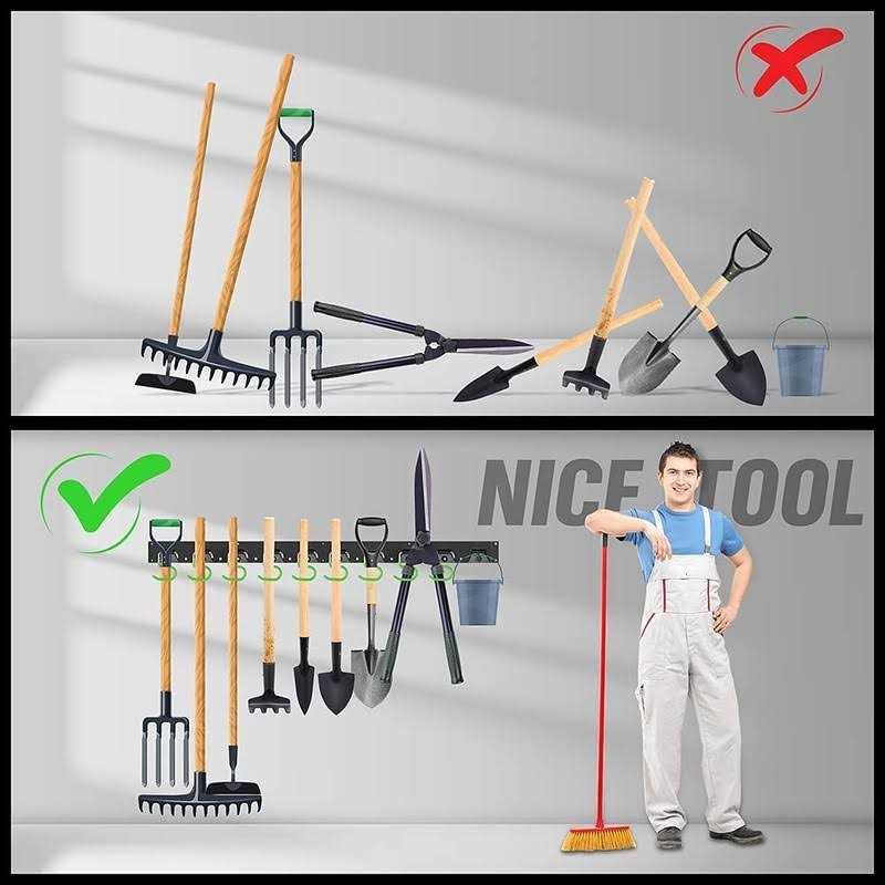 SWANLAKE Plastic 64 Inch Adjustable Storage System Wall Mounted Hooks Tool Organizer,Garden Tool Hangers - Image 3