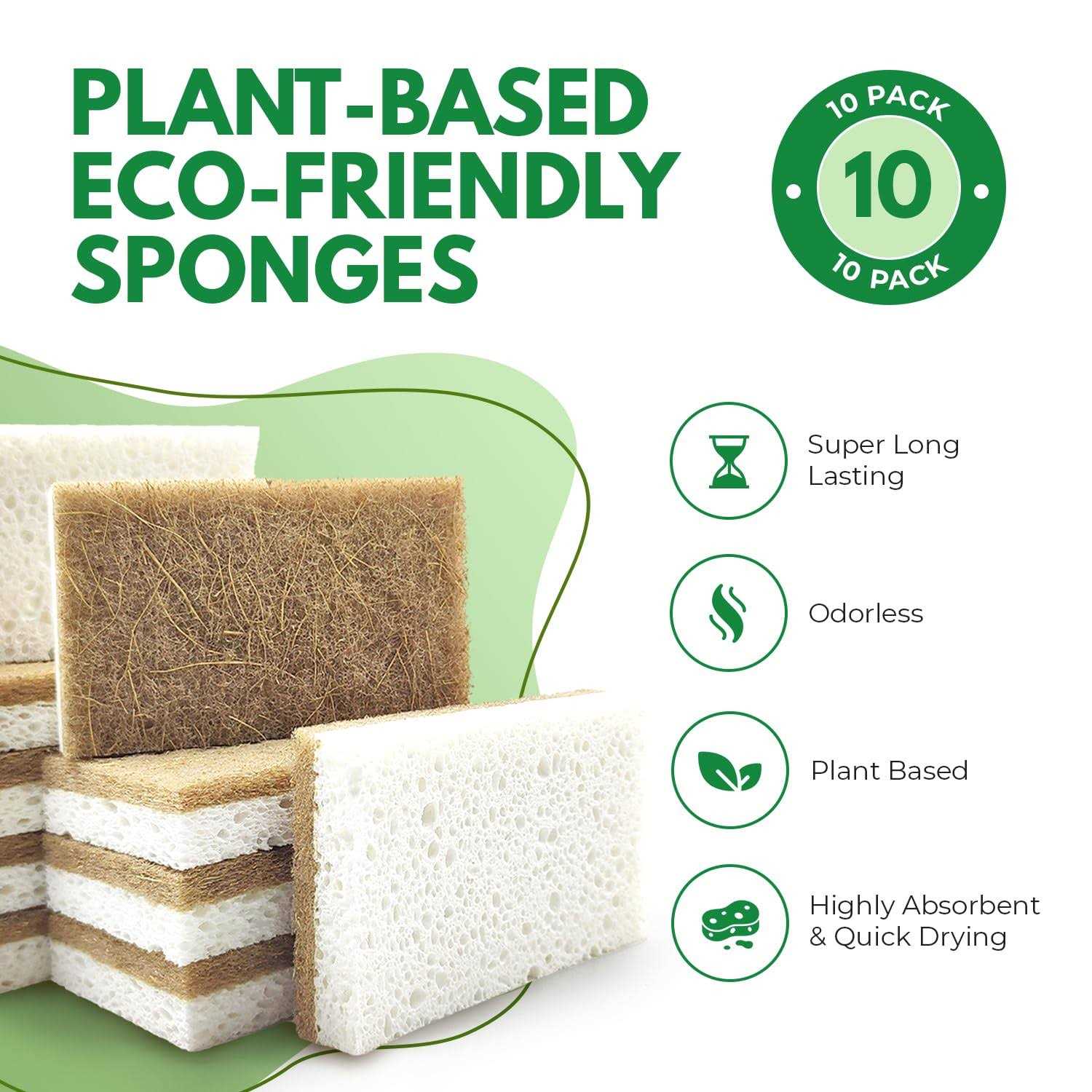 AIRNEX Biodegradable Natural Kitchen Sponge Compostable Cellulose and Coconut Scrubber Sponge - Image 3