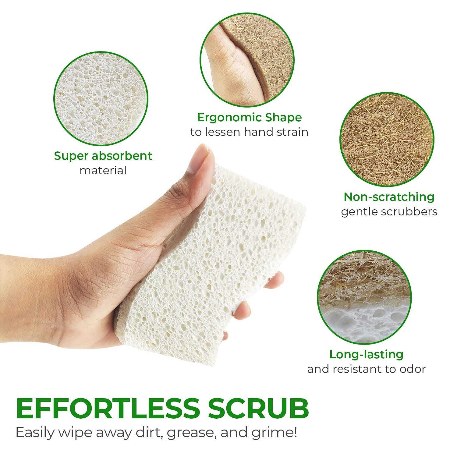 AIRNEX Biodegradable Natural Kitchen Sponge Compostable Cellulose and Coconut Scrubber Sponge - Image 3