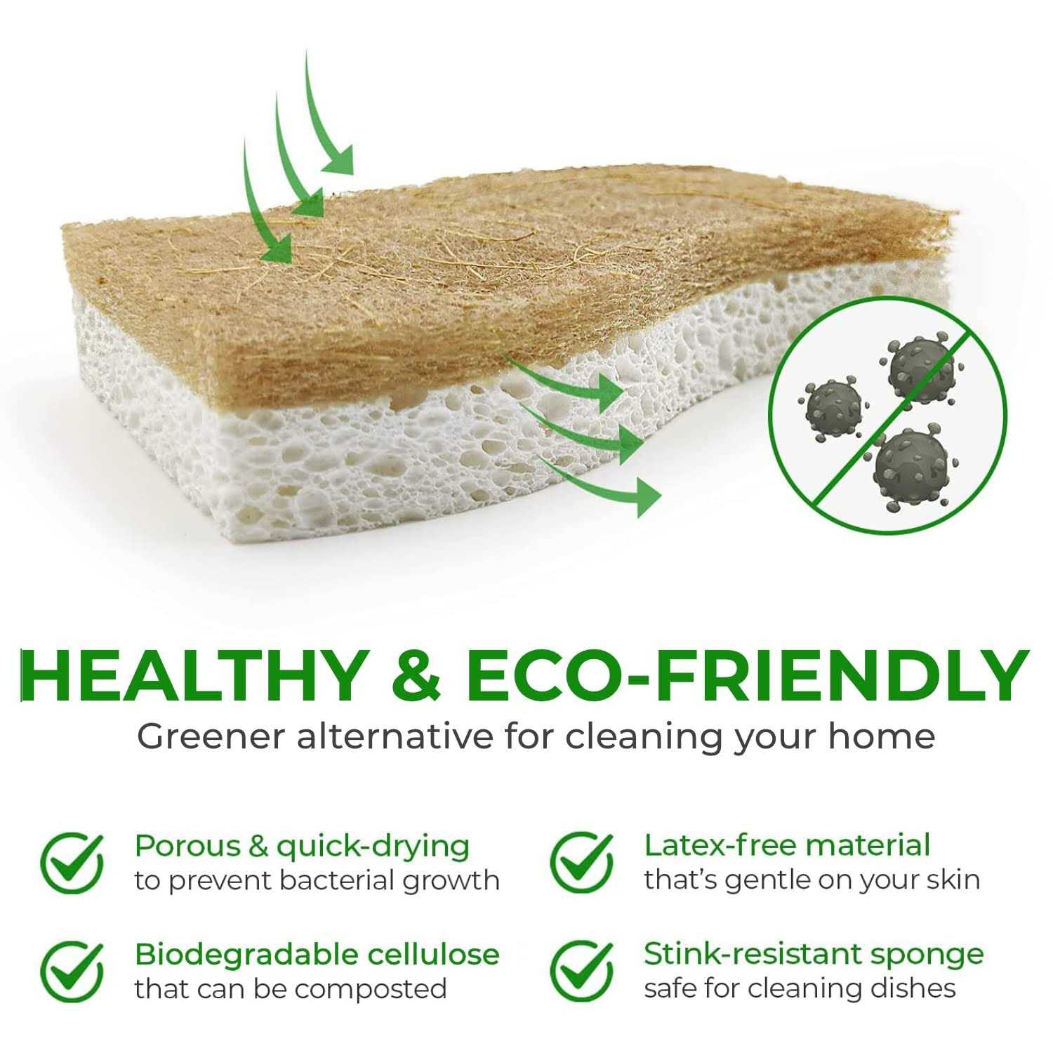 AIRNEX Biodegradable Natural Kitchen Sponge Compostable Cellulose and Coconut Scrubber Sponge - Image 4