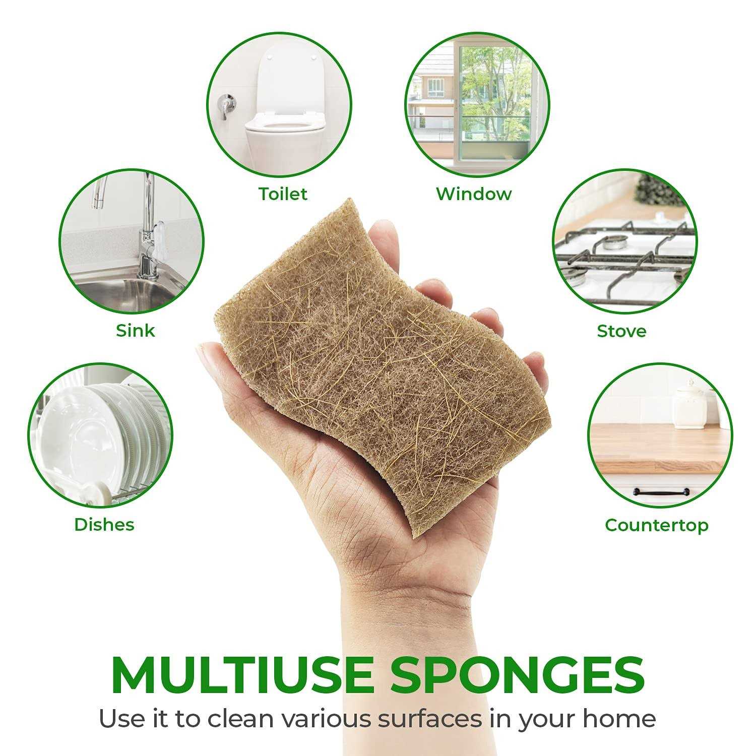 AIRNEX Biodegradable Natural Kitchen Sponge Compostable Cellulose and Coconut Scrubber Sponge - Image 5