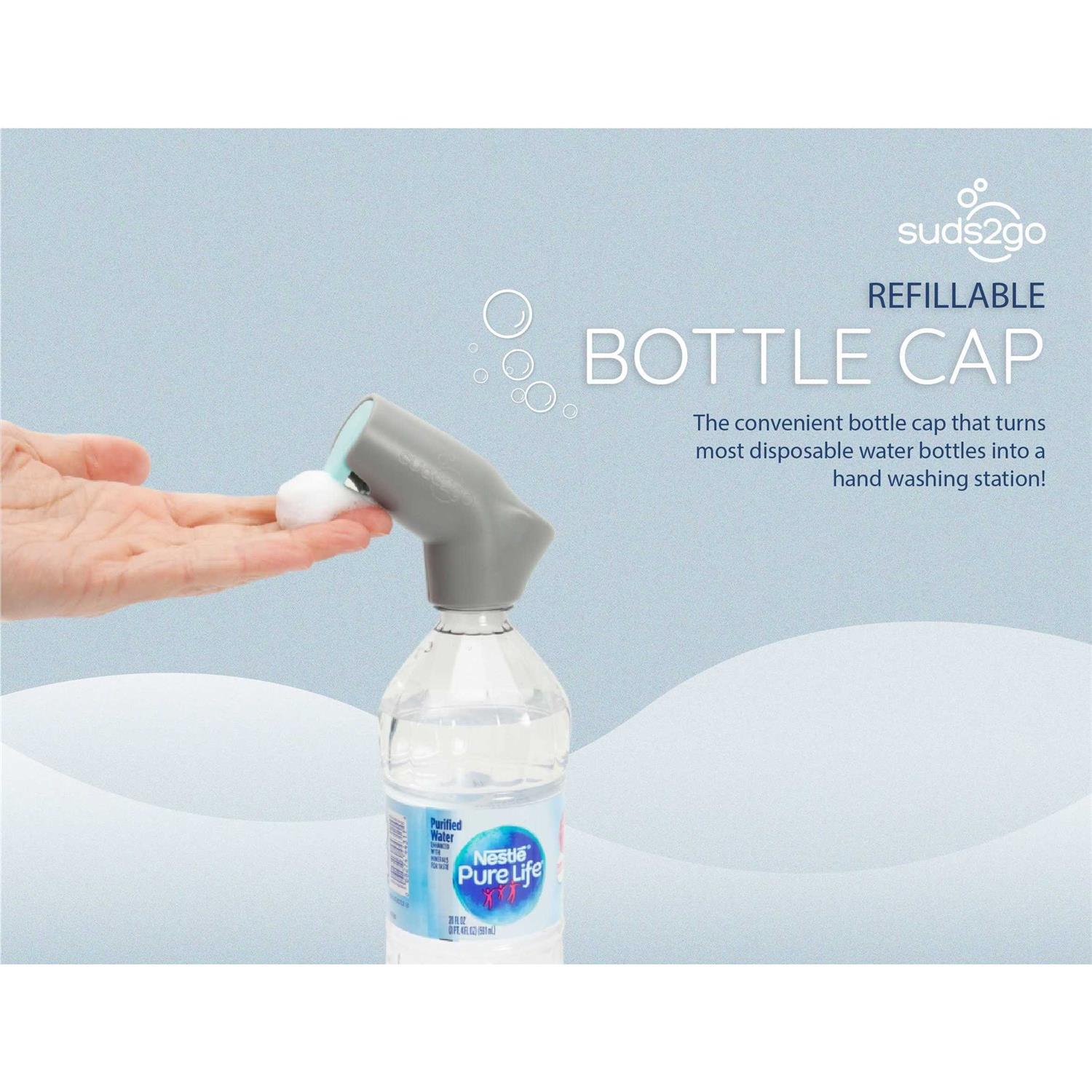 Suds2Go Refillable Caps 2 Pack Universal Fit Turns Most Disposable Water Bottles Into A Hand Washing Station - Image 5