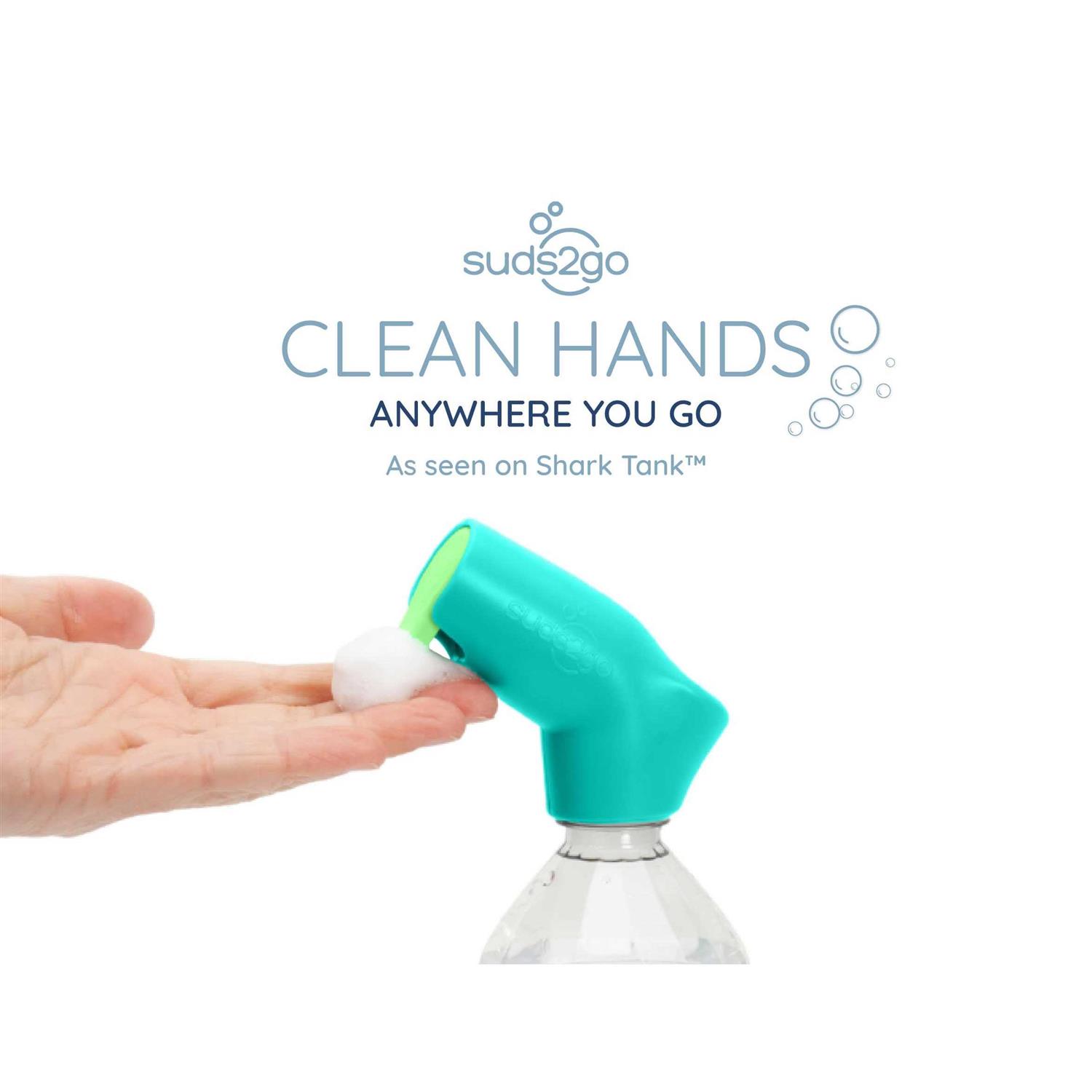 Suds2Go Refillable Caps 2 Pack Universal Fit Turns Most Disposable Water Bottles Into A Hand Washing Station - Image 3