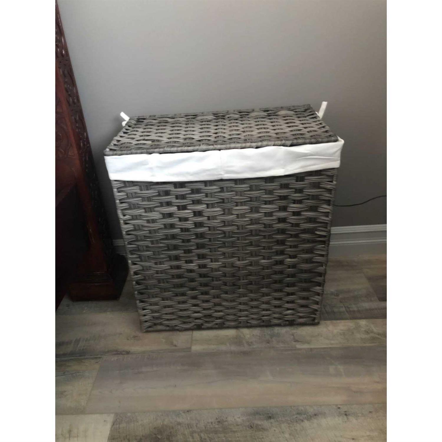 SONGMICS Handwoven Divided Laundry Basket with Removable Liner Bag - Image 5