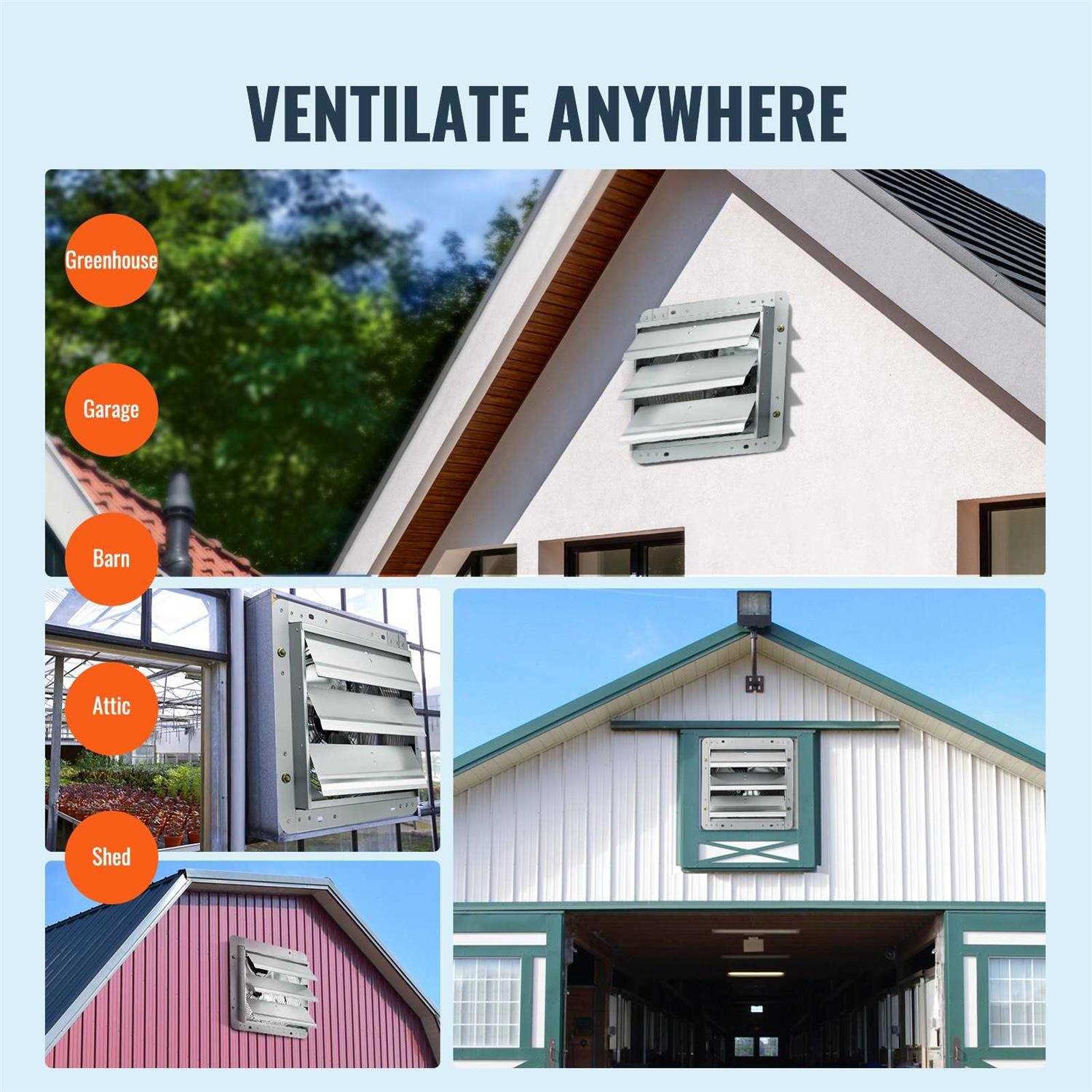 VEVOR 12 in. Shutter Exhaust Fan High-Speed 1000 CFM Aluminum Wall Mount Attic Fan, Wall Fan with Ventilation and Cooling - Image 4