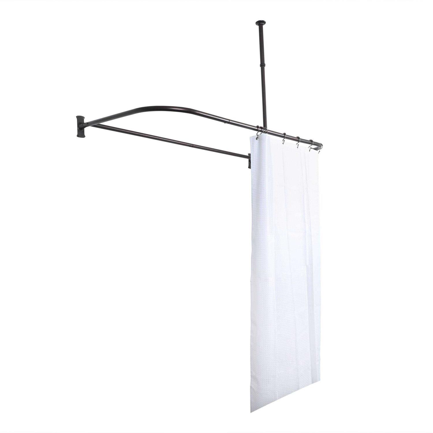 Utopia Alley Rustproof Aluminum D Shape Shower Rod with Ceiling Support for Freestanding Tubs - Image 3