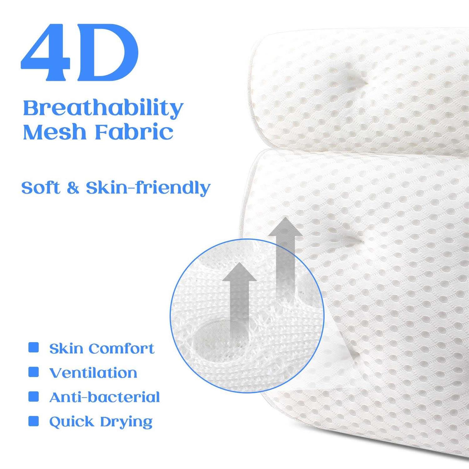 Bath Pillow, Bathtub Pillow With Anti-slip Suction Cups, 4D Mesh Soft Spa Bath Tub Pillow Headrest, Bath Pillows For Tub With Neck And Back Support - Image 3