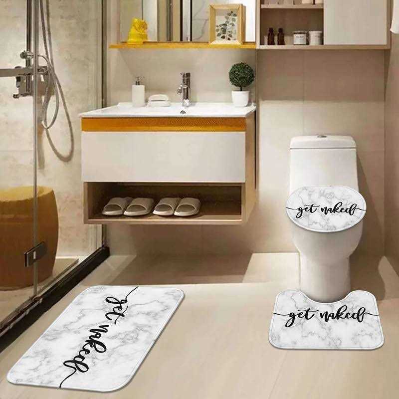 ArtSocket 4 Pcs Shower Curtain Set Non-Slip Rugs Toilet Lid Cover and Bath Mat Bathroom - Image 3
