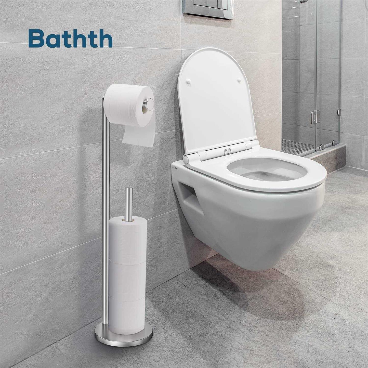 Toilet Paper stand Brushed Nickel Free Standing Toilet Paper Holder with Storage by Bathth - Image 3