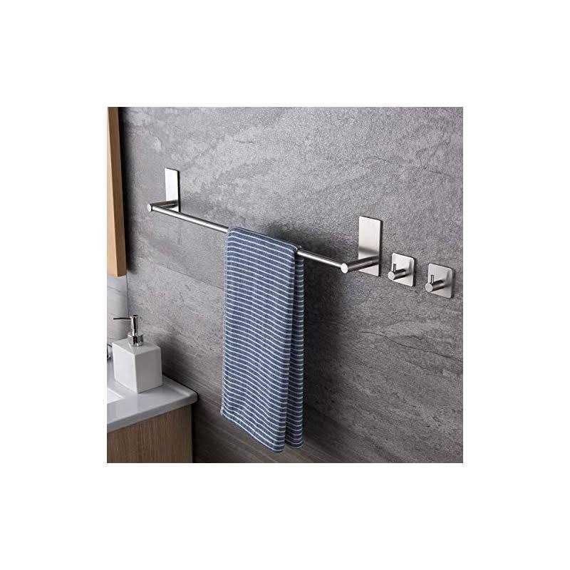 taozun 16-inch towel bar self adhesive bathroom towel holder with 2 packs towel hooks - Image 3
