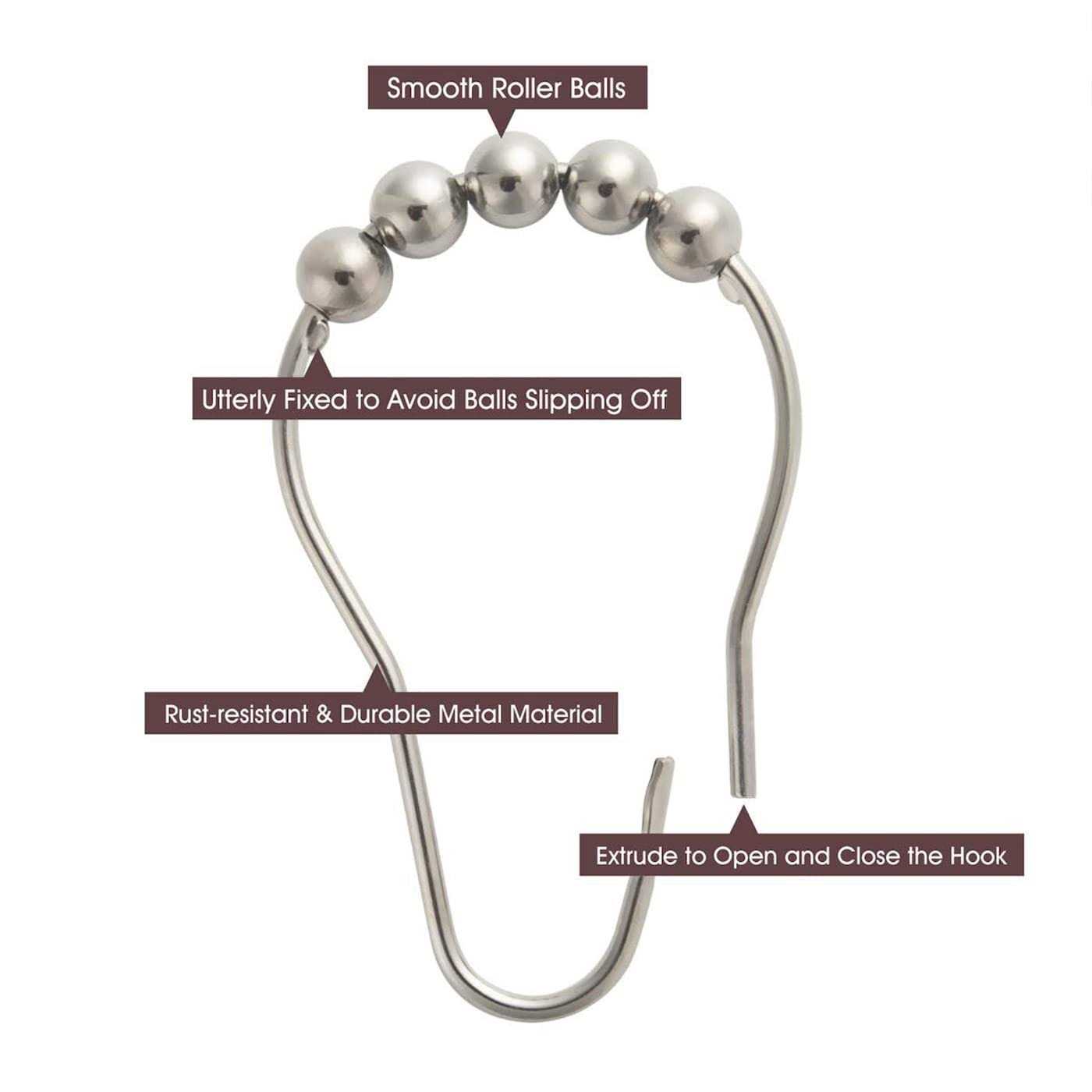 Dadymart Shower Curtain Hooks Rust Resistant Shower Curtain Rings Metal Double Glide Rollers Shower Hooks for Bathroom Shower Curtain Rods Curtains - Image 5