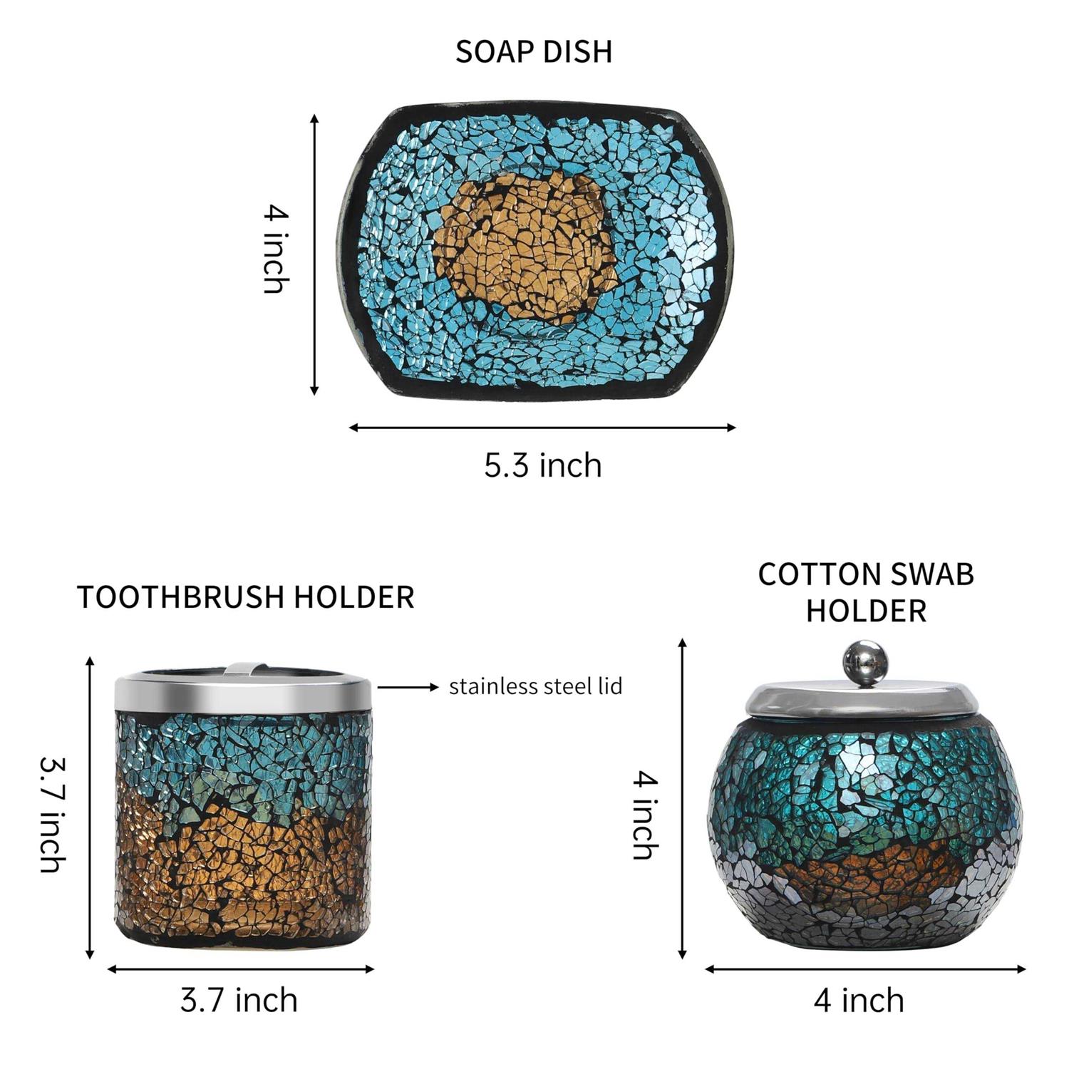 BAIKAFU Bathroom Accessories Set Bathroom Set Mosaic Glass Bathroom Decor - Image 5