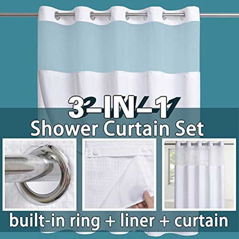 Conbo Mio Shower Curtain Set Hotel Snap in Liner for Bathroom Fabric with See Through Window - Image 5
