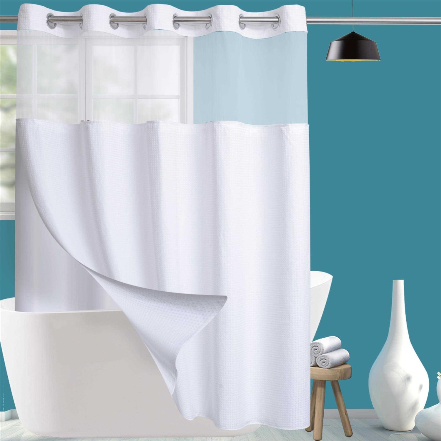Conbo Mio Shower Curtain Set Hotel Snap in Liner for Bathroom Fabric with See Through Window - Image 5