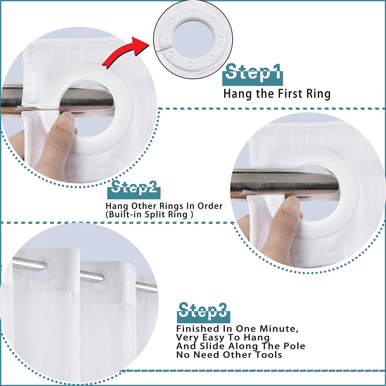 Conbo Mio Shower Curtain Set Hotel Snap in Liner for Bathroom Fabric with See Through Window - Image 4