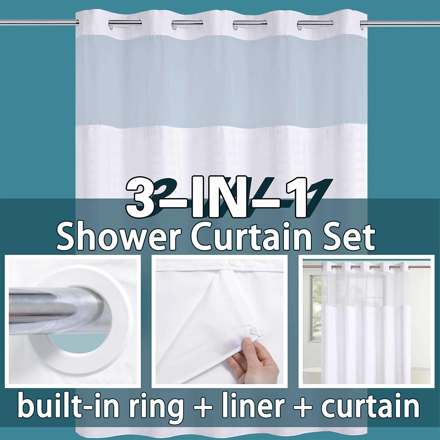 Conbo Mio Shower Curtain Set Hotel Snap in Liner for Bathroom Fabric with See Through Window - Image 5