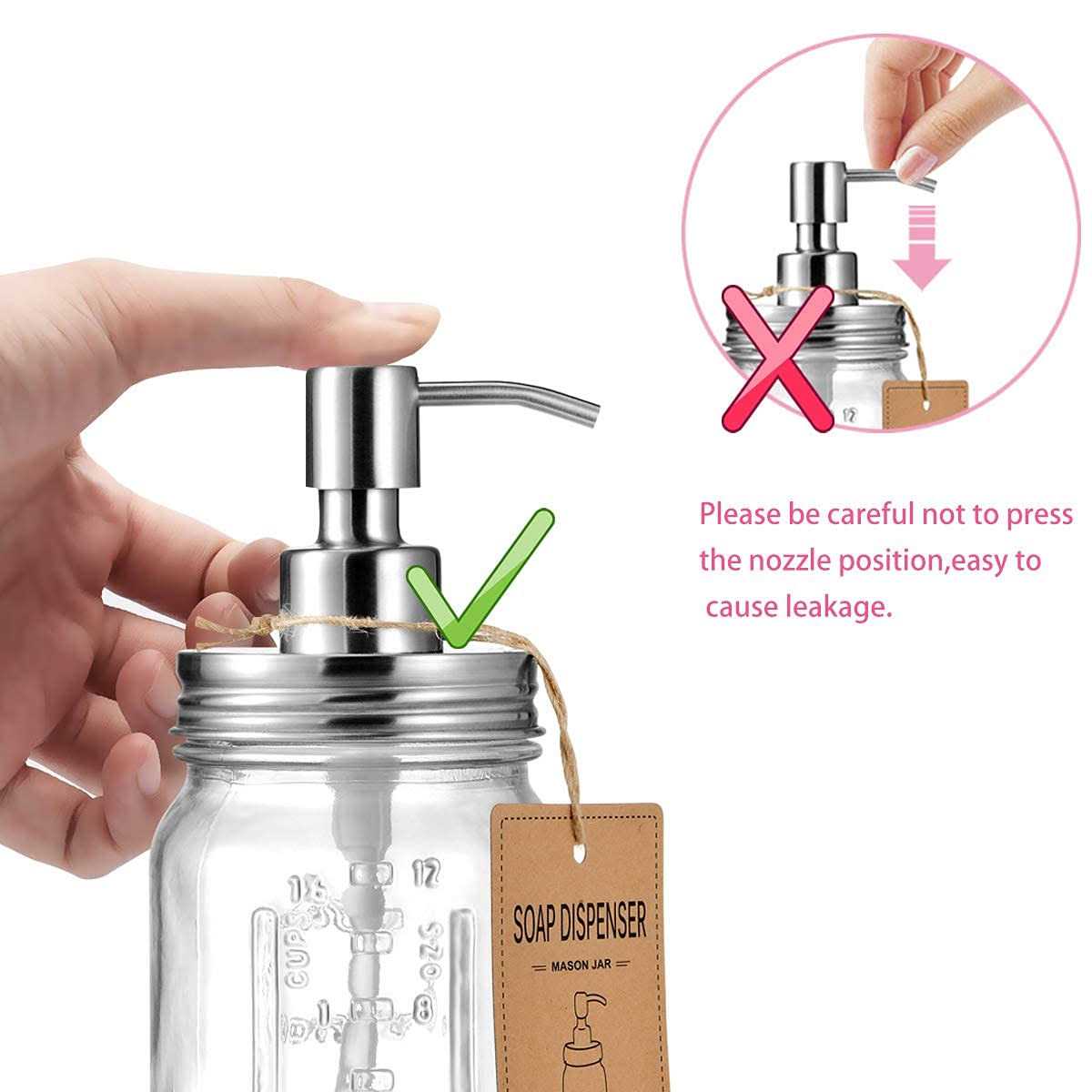 Amolliar Mason Jar Soap Dispensers Rustproof Stainless Steel Lid &pump - Image 3