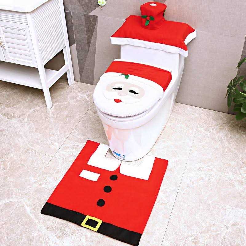 Ohuhu Christmas Bathroom Sets, Santa Toilet Seat Cover 4-Piece Christmas Bathroom Decor, Toilet Seat Cover and Rug Set - Image 3