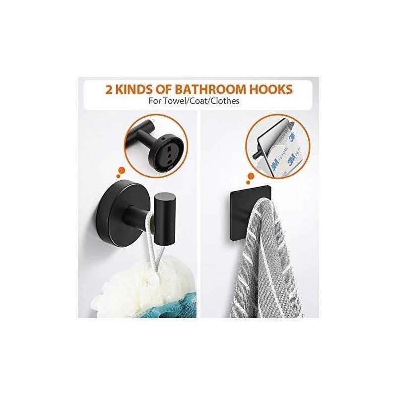 Tudoccy 5-Pieces Matte Black Bathroom Hardware Set SUS304 Stainless Steel Round Wall Mounted - Image 3