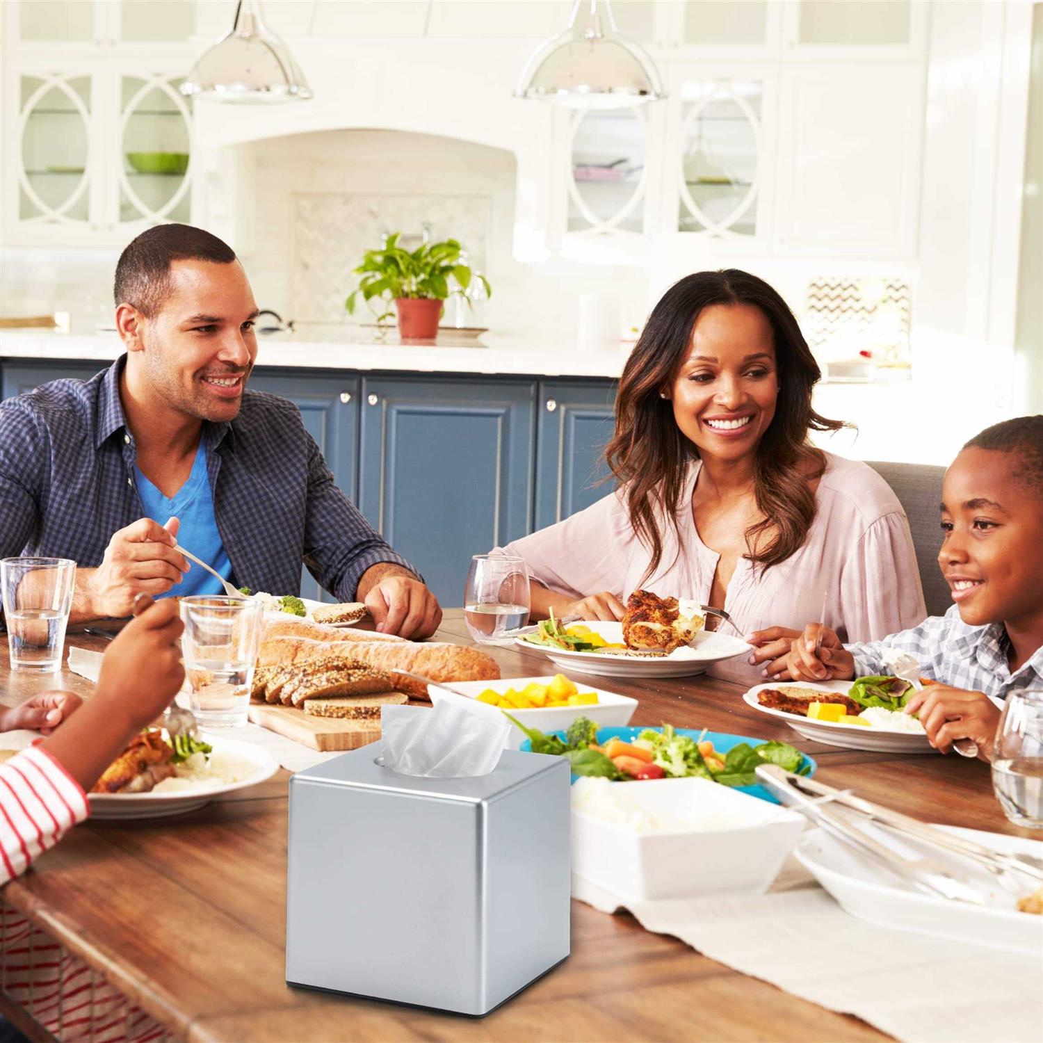 Y-in Hand Tissue Box Cover, Square Facial Tissue Holder Storage for Bathroom Vanity, Countertops, Dressers, Night Stand, Parlors and Offices - Image 3