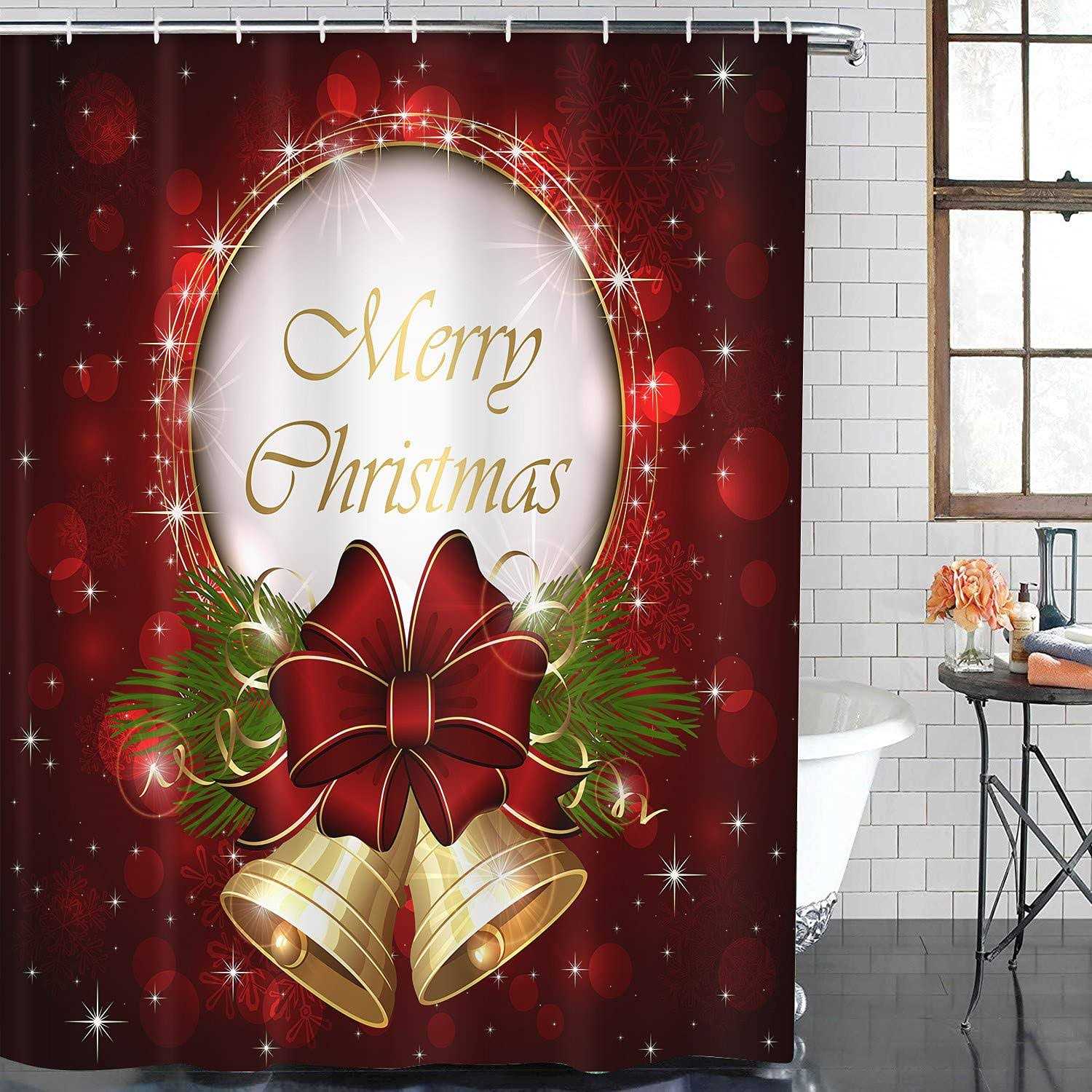 ArtSocket 4 Pcs Shower Curtain Set Christmas Non-Slip Rugs Toilet Lid Cover and Bath Mat Bathroom Decor Set 72 x 72 - Image 3