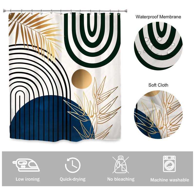 Newsely Mid Century Abstract Boho Shower Curtain 60wx72h Inch Neutral Plants Bot - Image 3