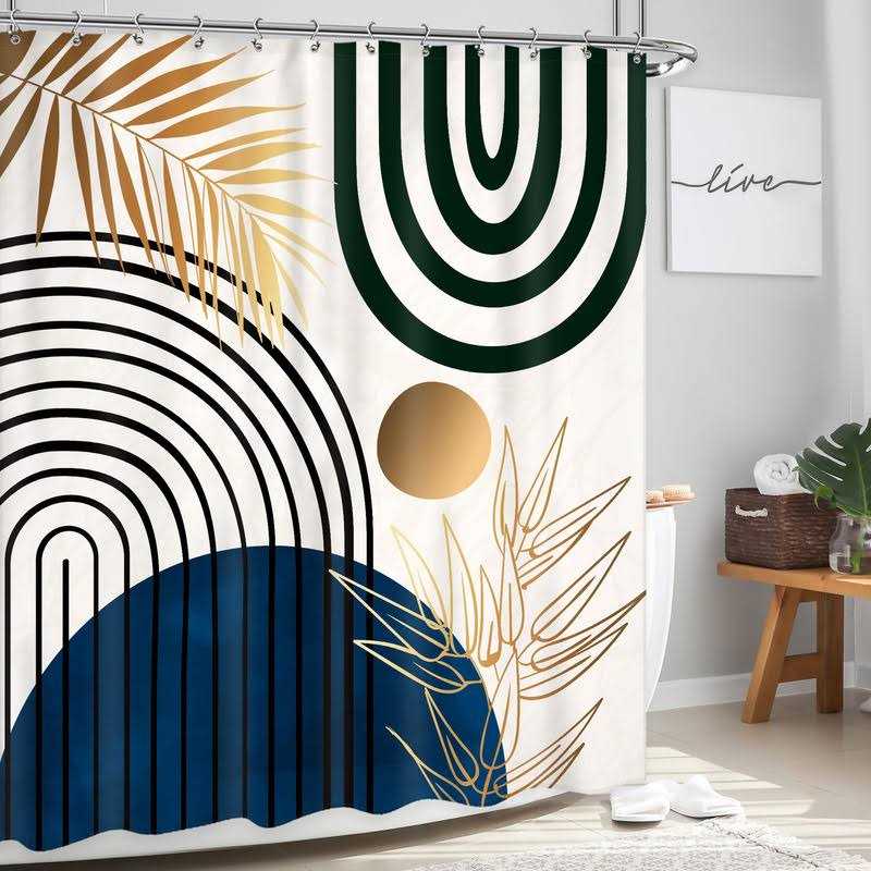 Newsely Mid Century Abstract Boho Shower Curtain 60wx72h Inch Neutral Plants Bot - Image 4